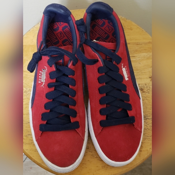 Puma Mens Classic Red & Navy Blue Suede Sneakers Size 7.5 - Picture 5 of 8